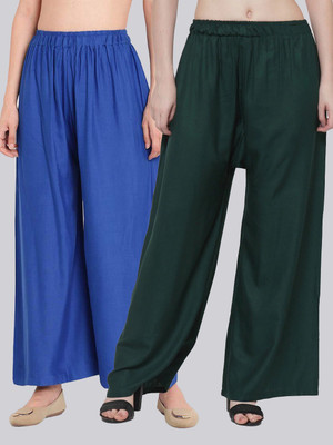 VALLES365 by S.c. Flared Women Dark Green, Blue Trousers