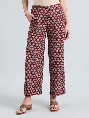 GO COLORS Relaxed Women Maroon, Beige Trousers
