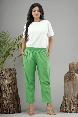 Krishna fashion Straight Fit Women Green Trousers