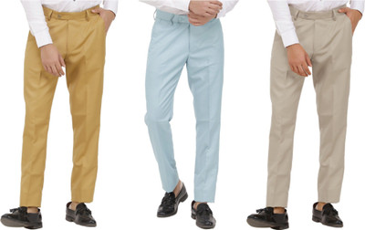 LAHSUAK Regular Fit Men Khaki, Light Blue, Beige Trousers