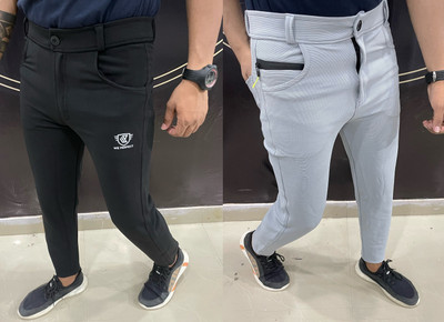 We Perfect Slim Fit Men Black, Grey Trousers