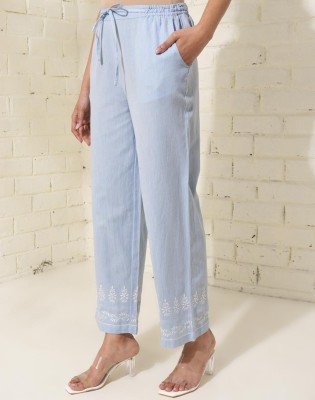 Fabindia Comfort Fit Women Light Blue Trousers