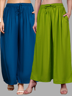 VALLES365 by S.c. Flared Women Light Green, Blue Trousers