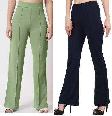 24Hour Fashion Flared Women Dark Blue, Green Trousers