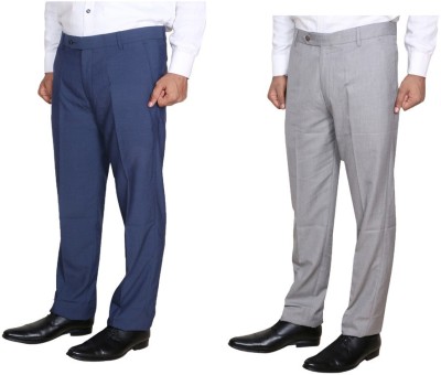 KAVYA Regular Fit Men Grey, Blue Trousers