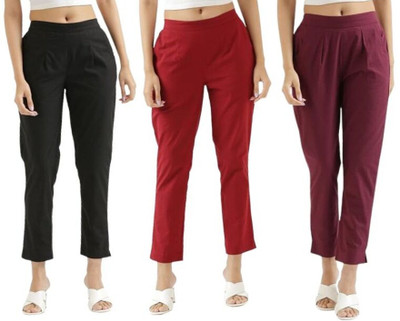 Dexus Regular Fit Women Black, Maroon, Multicolor Trousers