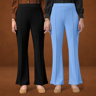HouseOfCommon Comfort Fit, Regular Fit Women Black, Light Blue Trousers