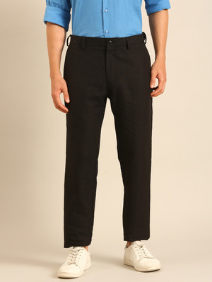 Linen Club Slim Fit Men Black Trousers