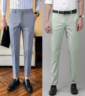 pesado Regular Fit Men Grey, Green Trousers