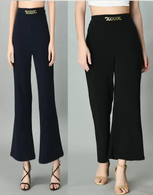 GLADLY Regular Fit Women Dark Blue, Black Trousers