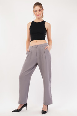 High-Buy Loose Fit Women Grey Trousers