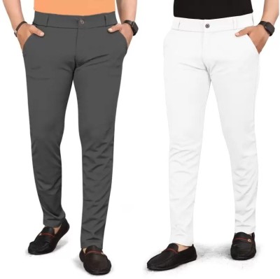 DUDE BERRY Regular Fit Men White, Grey Trousers