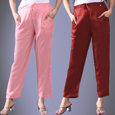 QuaClo Regular Fit Women Pink, Brown Trousers