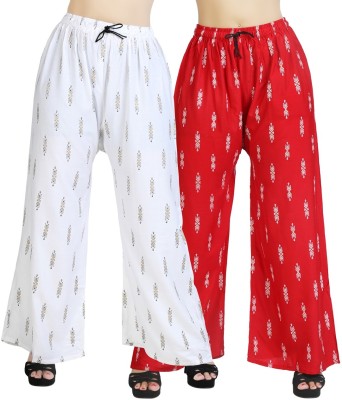 Mirza The Fashion Comfort Fit, Flared, Regular Fit, Relaxed, Straight Fit Women White, Red Trousers