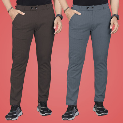 GIBBONTE Regular Fit Men Brown, Grey Trousers