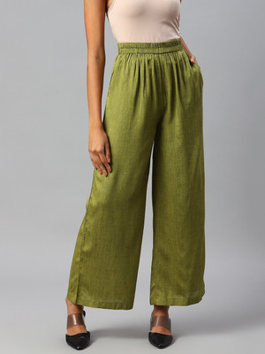 Popnetic Flared Women Green Trousers