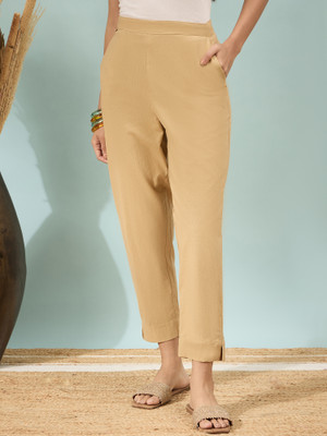 Divastri Regular Fit Women Cream Trousers