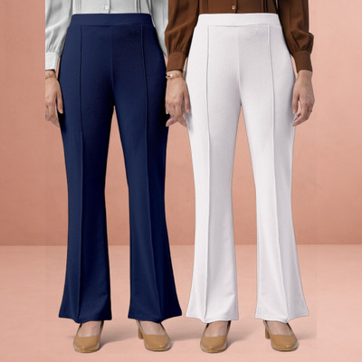 lookskky Loose Fit Women Dark Blue, White Trousers