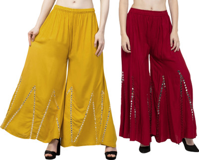 OMAAYA Comfort Fit Women Maroon, Yellow Trousers