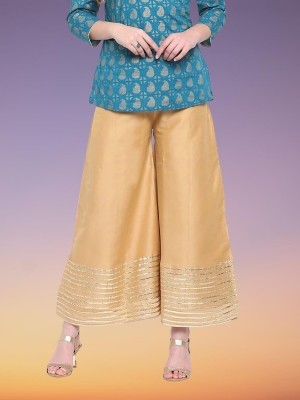 Rodya Relaxed, Regular Fit, Flared Women Gold, Gold Trousers