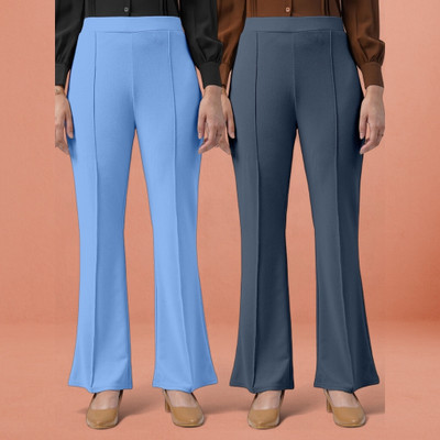 Anitafashion Loose Fit Women Light Blue, Grey Trousers