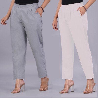 VENITYWAVE Regular Fit Women Grey, White Trousers