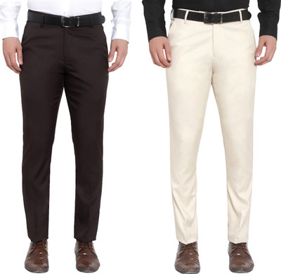 AS FASHION Slim Fit Men Cream Trousers