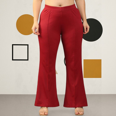 Trouserwala Comfort Fit, Regular Fit Women Maroon Trousers