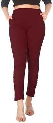 FeelBlue Skinny Fit Women Maroon Trousers