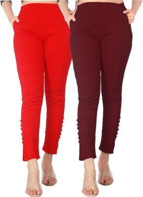 DKD Slim Fit Women Red, Maroon Trousers