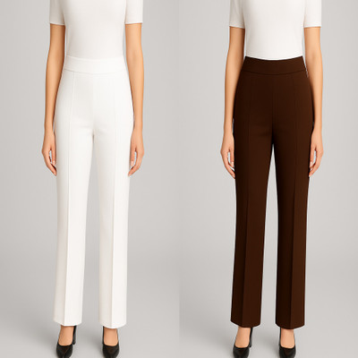 KARIMA INETERNATIONAL Regular Fit Women White, Brown Trousers