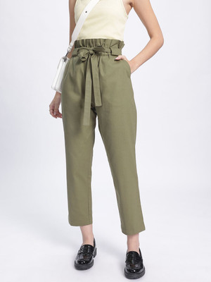 Dressberry Regular Fit Women Green Trousers