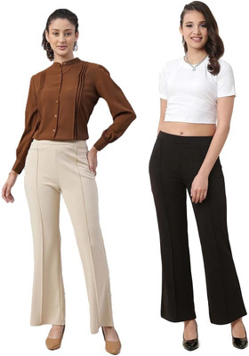 HouseOfCommon Slim Fit Women Beige, Black Trousers