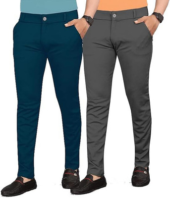 KENDORE Regular Fit Men Light Blue, Grey Trousers