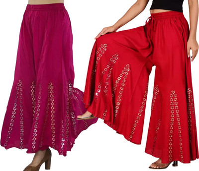 OMAYAA Comfort Fit Women Pink, Red Trousers