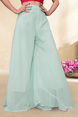 Anti Wrinkle Designer Flared Women Light Green Trousers