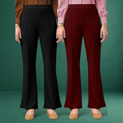 Anitafashion Comfort Fit, Regular Fit Women Black, Maroon Trousers