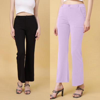 High Glitz Regular Fit Women Black, Purple Trousers