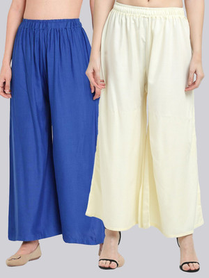 VALLES365 by S.c. Flared Women Cream, Blue Trousers