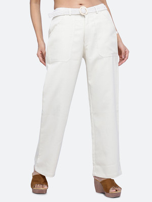 FIREAGE Loose Fit Women White Trousers