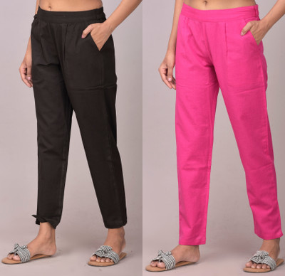 Tanusiya Regular Fit Women Black, Pink Trousers