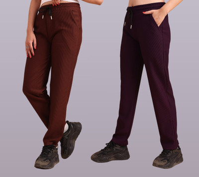GIBBONTE Self Design Women Brown, Multicolor Track Pants