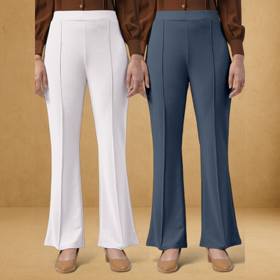 Anitafashion Comfort Fit, Regular Fit Women White, Grey Trousers