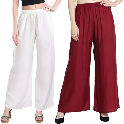 Z I Shop Flared, Relaxed Women White, Maroon Trousers