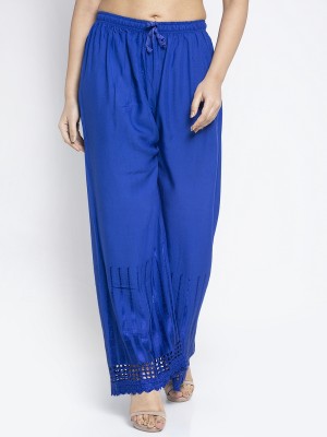 Bamboo Breeze Flared Women Blue Trousers