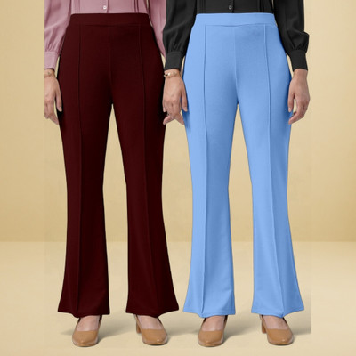nitafashion Loose Fit Women Maroon, Light Blue Trousers