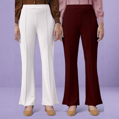 HouseOfCommon Loose Fit Women White, Maroon Trousers