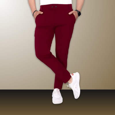 GIBBONTE Slim Fit Men Maroon Trousers