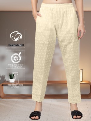 FamBee Relaxed Women Cream Trousers