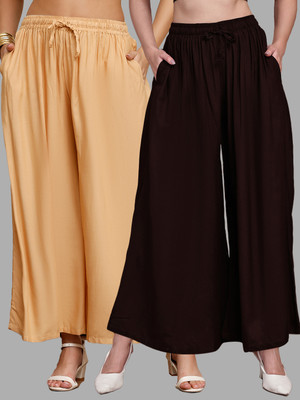VALLES365 by S.c. Flared Women Brown, Beige Trousers